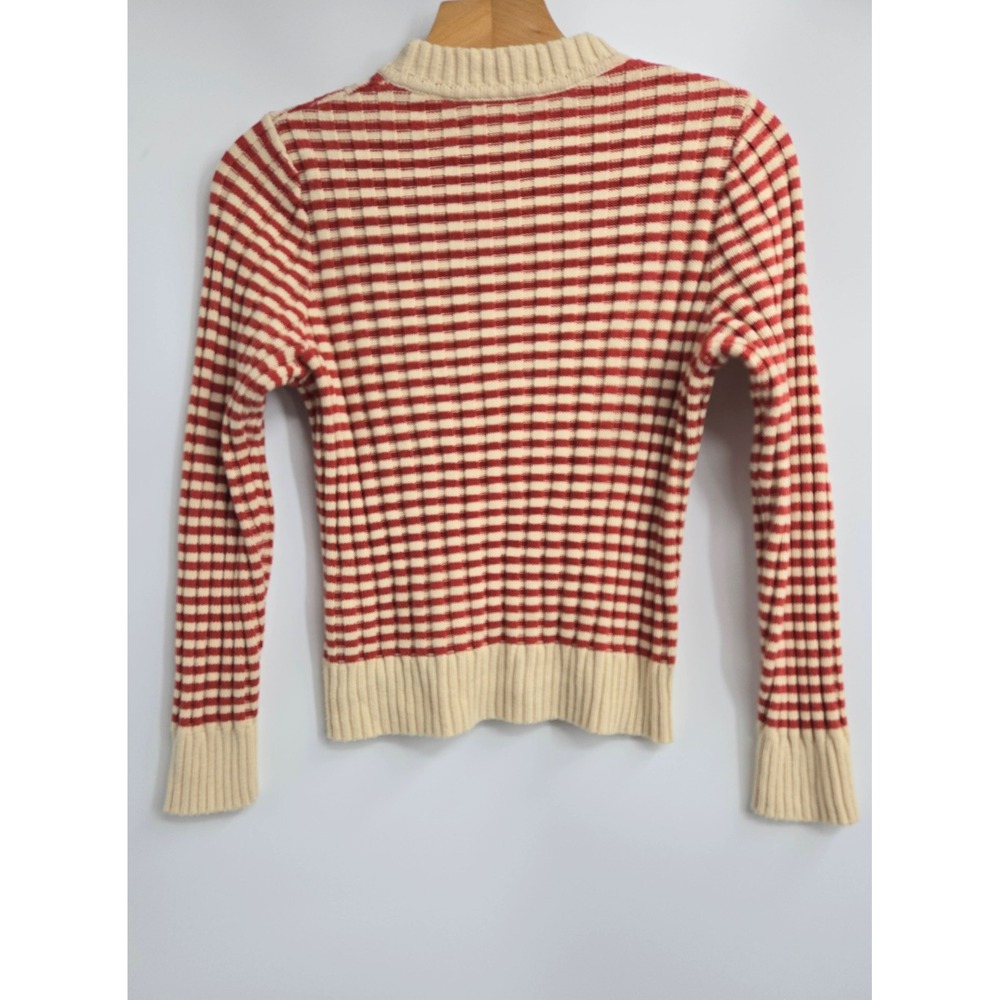 THE GREAT.‎ The Mini Striped Pullover Sweater Red Cream Ribbed Cotton Blend Sz 1 - Picture 10 of 14